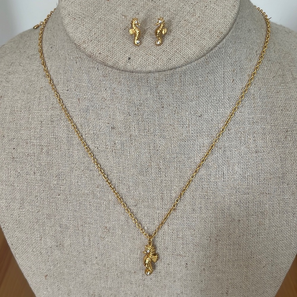 Kate spade seahorse necklace and studs